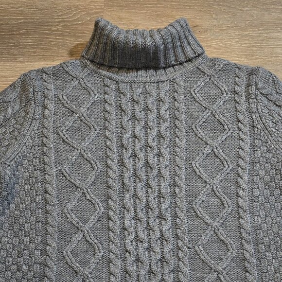 LL Bean Chunky Cable Knit Wool Blend Sweater Womens Size Large Turtleneck Gray - Picture 3 of 6